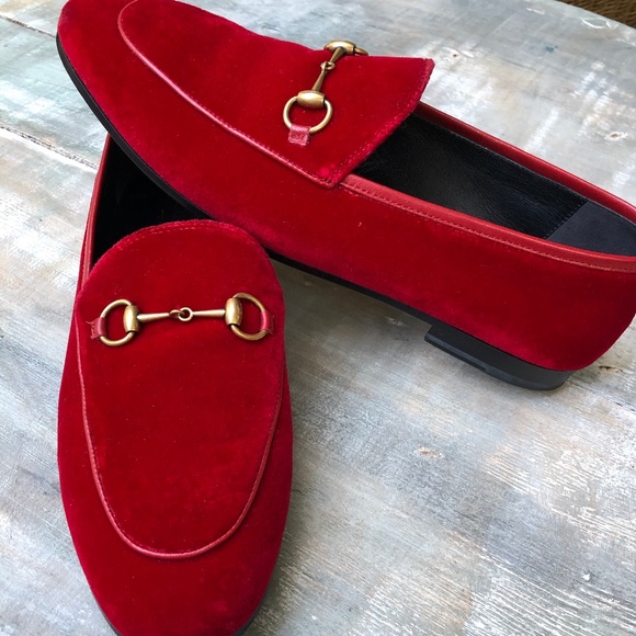 Gucci sz40 Jordaan red velvet horsebit loafers - Picture 1 of 8